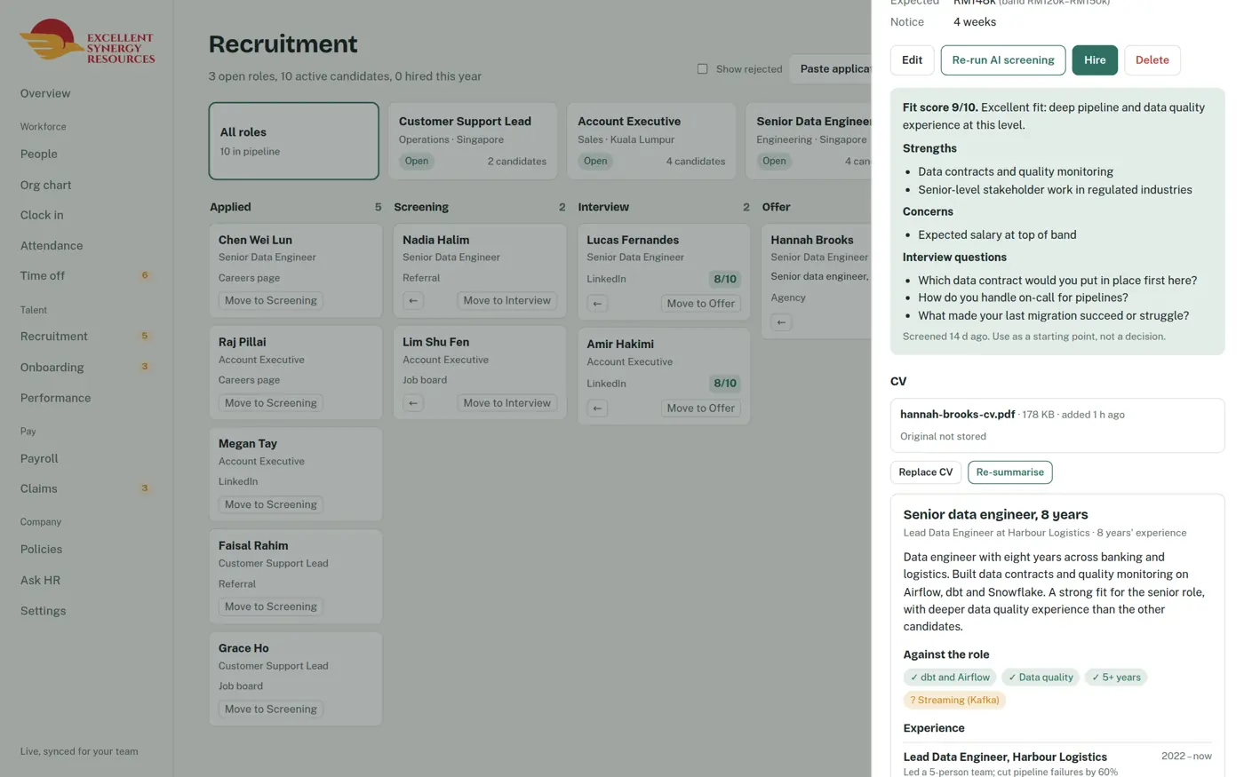 AI summary of a candidate's CV